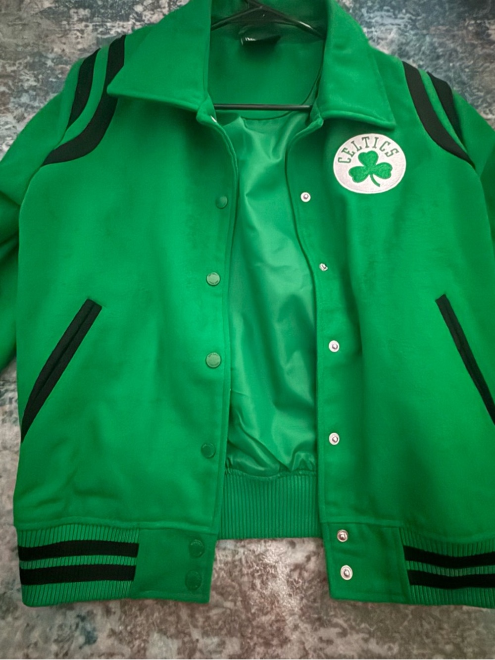 Urban Outfitters Green Varsity Jacket with Shamrock Patch